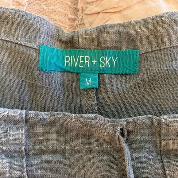 River + Sky Crop Linen West Coast Wide Leg Purple/Gray Drawstring Pull On Pant M - Picture 8 of 9